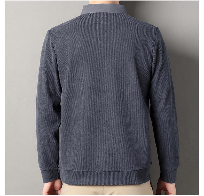 Men's Winter 2025 Faux Two-Piece Fleece-Lined Sweatshirt, Solid Color, Turn-Down Collar, Thick and Warm Long-Sleeve.