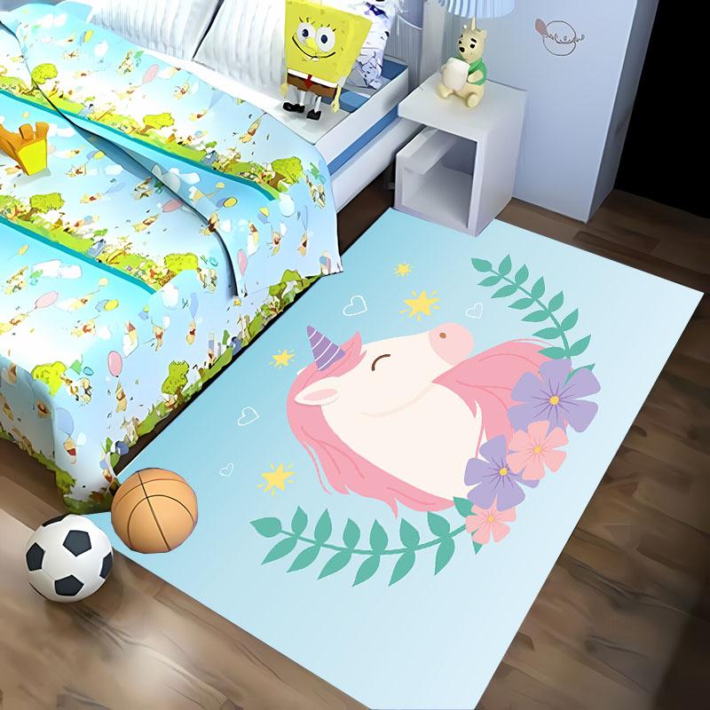 

Милый ковер с 3D HD мультяшным единорогом, коврик для гостиной, тапете для спальни, дивана, кухни, придверный коврик для декора, детский нескользящий коврик для пола 40x60cm (16x24in)