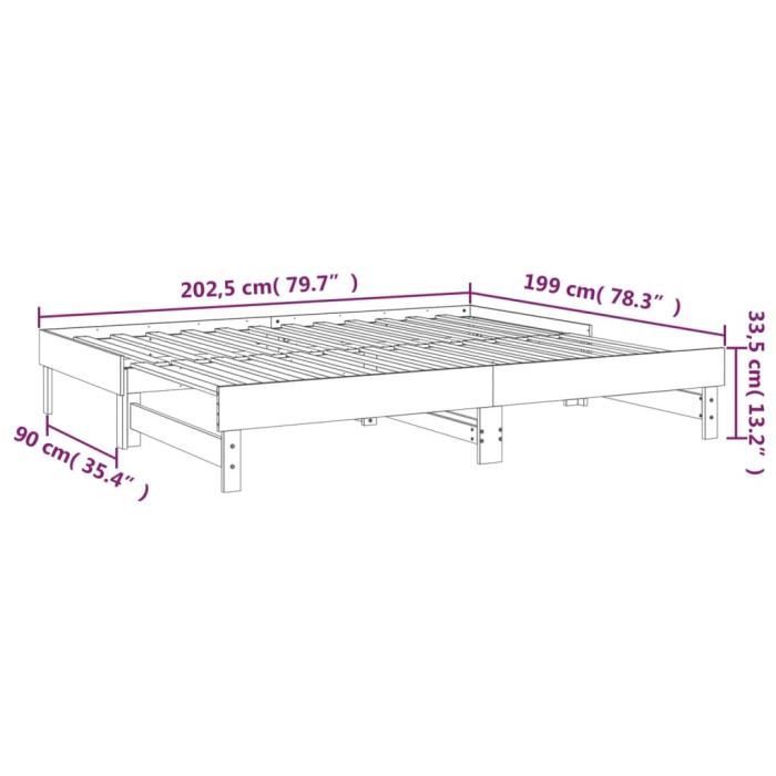 823376 vidaXL Lit coulissant Gris 2x(100x200) cm Bois de pin massif