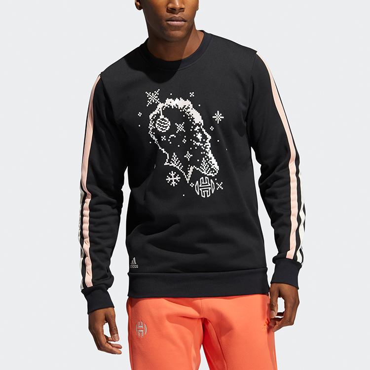 Adidas Decorate Cr Basketball Casual Sport Stripe Crew Neck Long Sleeve Sweatshirt Men Tops Black GU0507