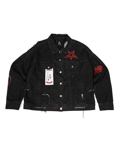 Monkey Flower Unisex Embroidered Graphic Denim Jacket Black / Ms0Wdj01U81