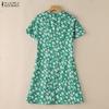 ZANZEA Women V-Neck Loose Summer Casual Floral Print Short Sleeve Dress