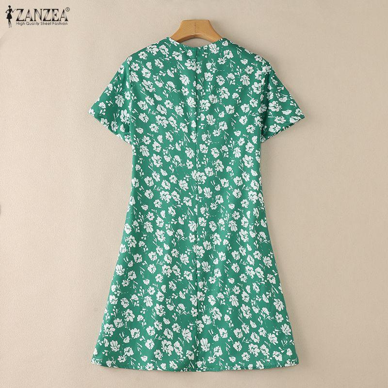 ZANZEA Women V-Neck Loose Summer Casual Floral Print Short Sleeve Dress
