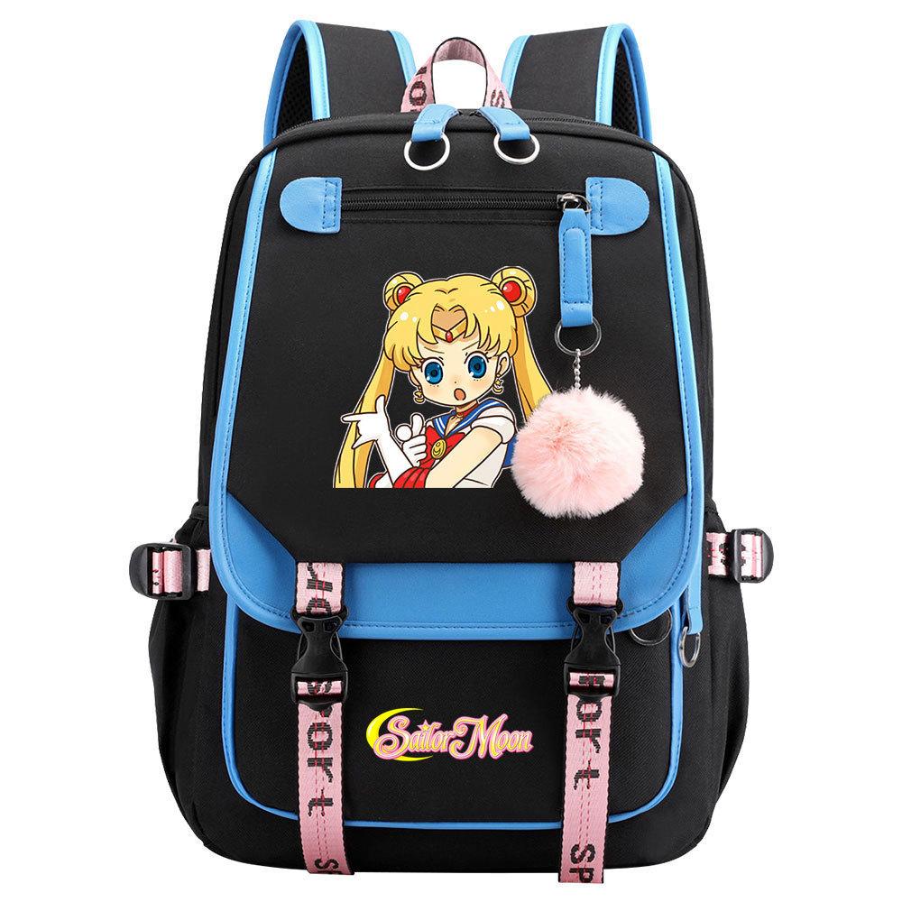 

New Anime Sailor Moon USB Teen School Bag Men s and Women s Webbing Flip Backpack 45CMX32CMX15CM