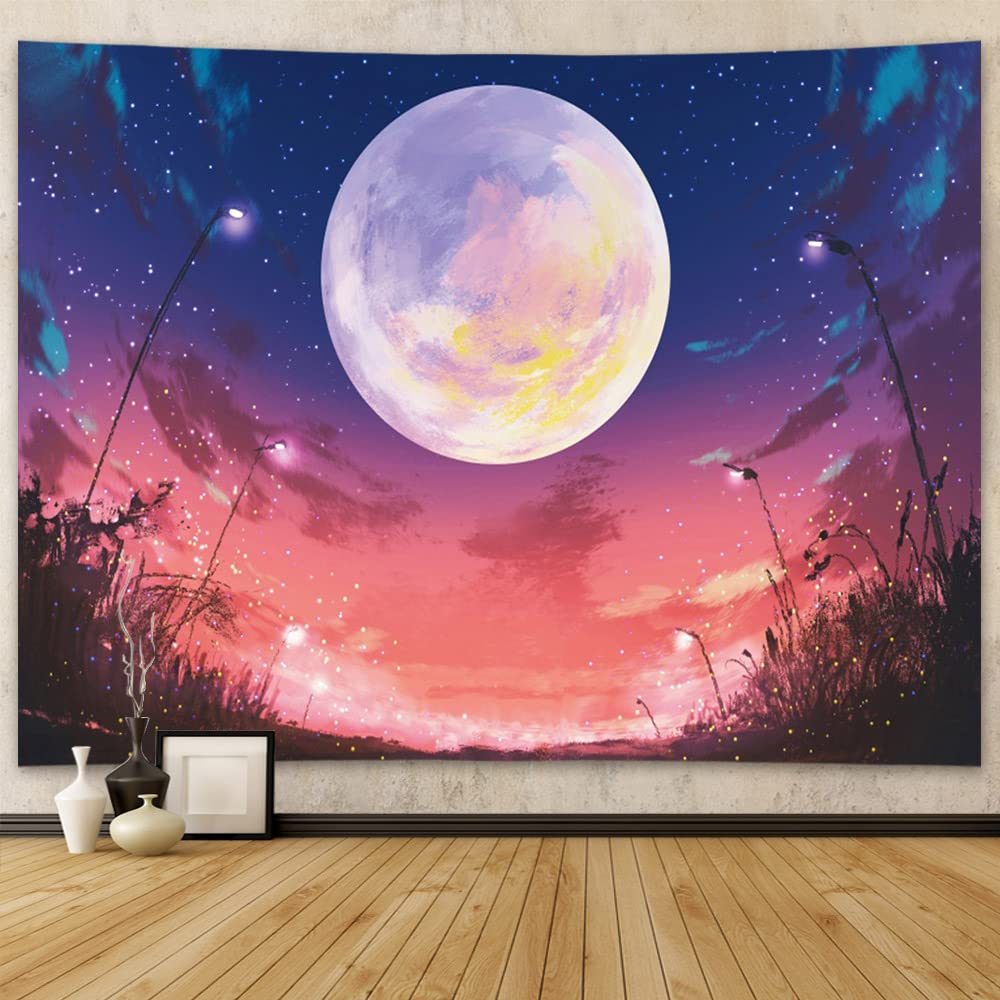 Full Moon Tapestry Galaxy Tree Starry Sky Mystic Psychedelic Art Tapestry bedrooms macrame wall hanging room decor aesthetic