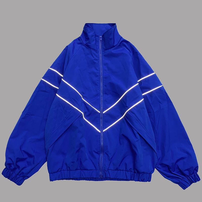 Pánská streetwear reflexní pruhovaná bunda Bunda na zip Top Windbreaker Tenká bunda Sportovní