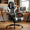 Gaming Chair, Ergonomic, Lumbar Support, Breathable PU Leather Office Chair, Load Capacity 200KG, Seat Height and Backrest Adjustable, Black-White