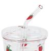 Heat Resisting Clear Strawberry Pattern Coffee Juice Drinking Water Glass Cup with Straw Lid