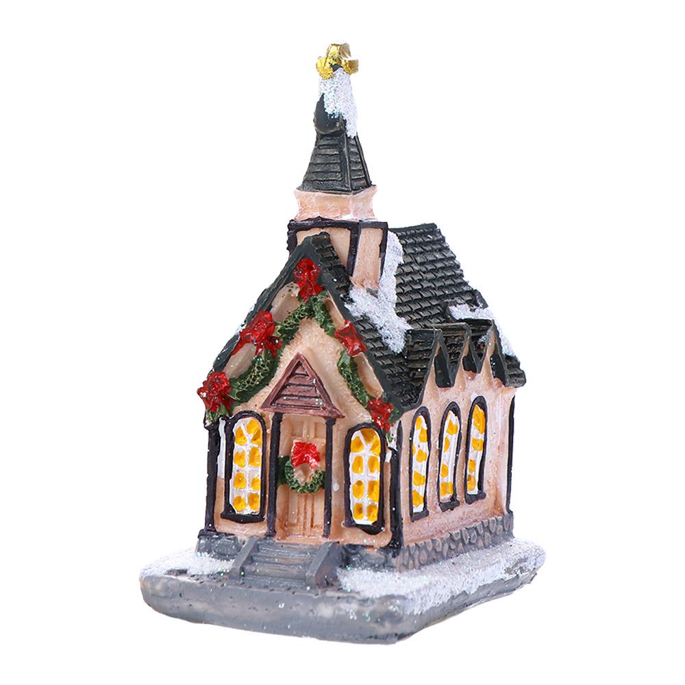 Neujahrs Feengarten Miniaturen Figur Leuchtendes Kunstharz Handwerk Ornament LED-Licht Weihnachtsdekoration Dorfhaus
