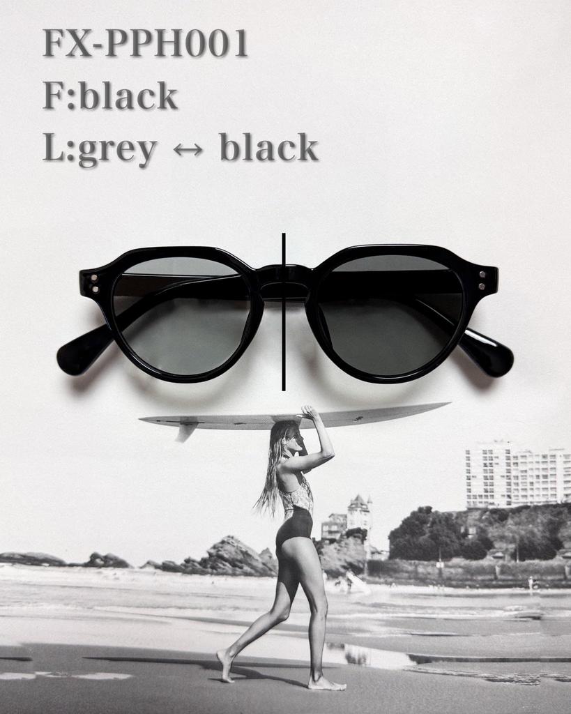 Photochromic Polarized Crown Panto Sunglasses black light Brand Popular Stylish Fashion Glasses UV Protection [Flex] (F L gray-black) Women's Men's