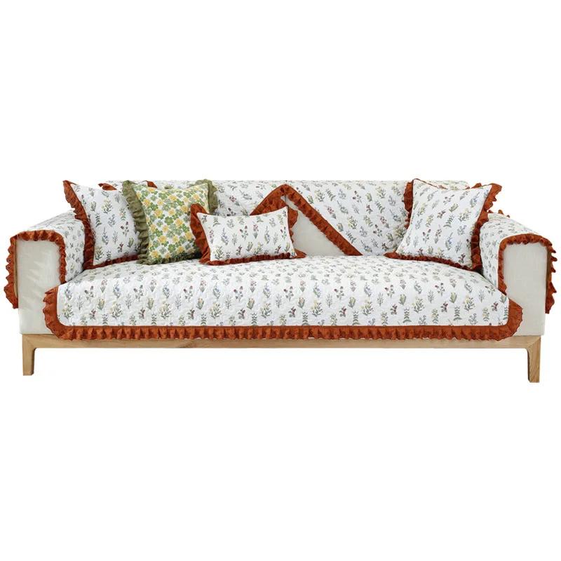 Hot Selling All Cotton Small Fresh Floral Sofa Mat New Anti Slip Pad Cover Fabric Wash Cotton Sofa Cover Cloth Sofa Cover
