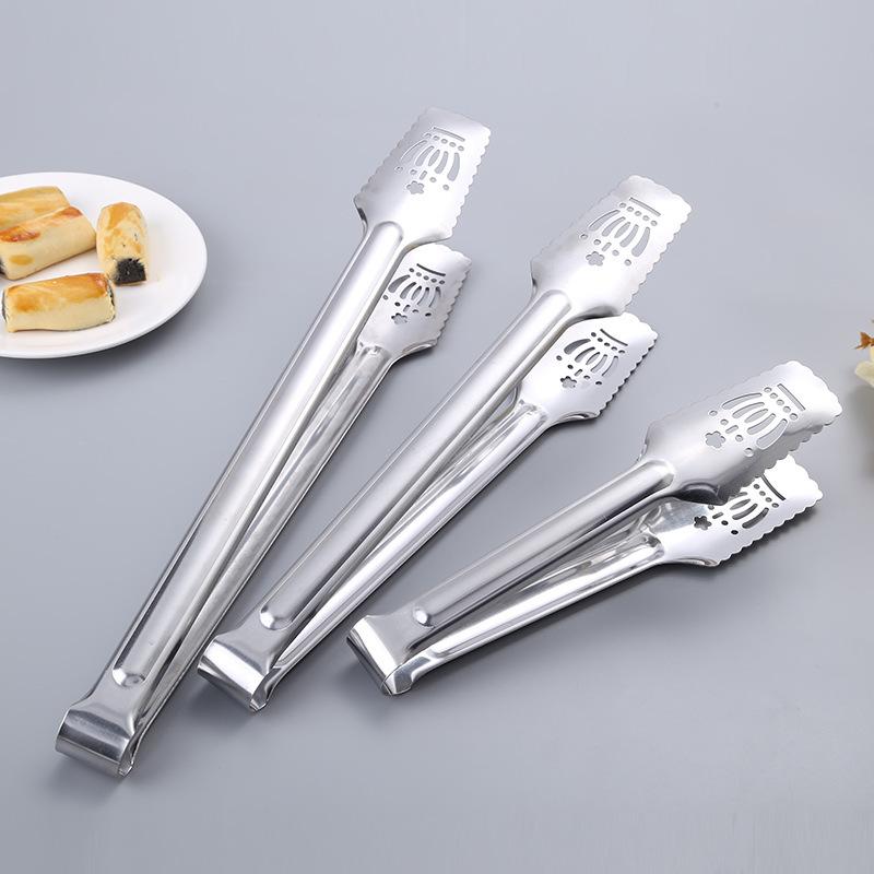 Non-slip Stainless Steel Kitchen Food Clip Crown Hollow Tongs Barbecue Steak Bread Clips Cooking Utensils