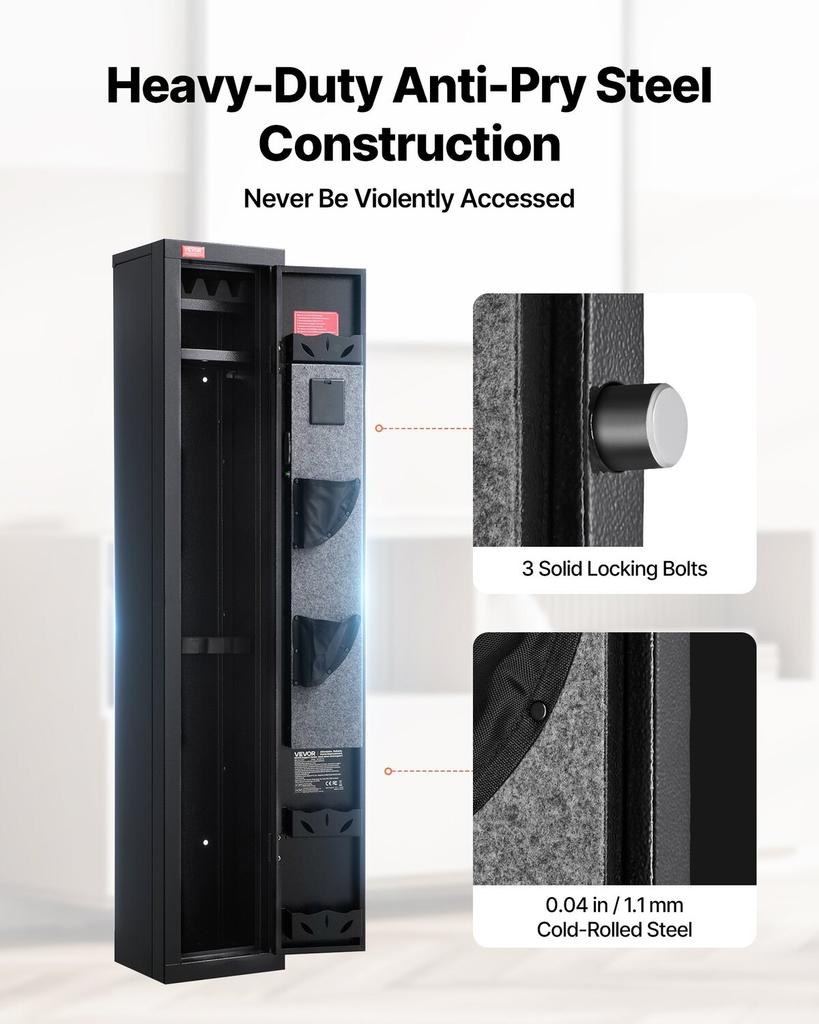 Gun Safe, Heavy Duty Cold-Rolled Steel Fireproof Rifle Cabinet with Digital Keypad & Key, Large Long Gun Cabinet with Magazine and LED Lighting,