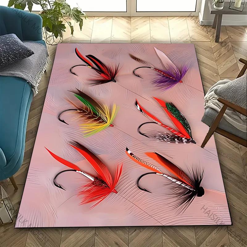 

1 шт. Ковер с рисунком рыболовной приманки, коврик для пола спальни, гостиной, офиса, нескользящий, изысканный домашний декор, ковер, подарок для любителей рыбалки 40x60cm (16x24in)