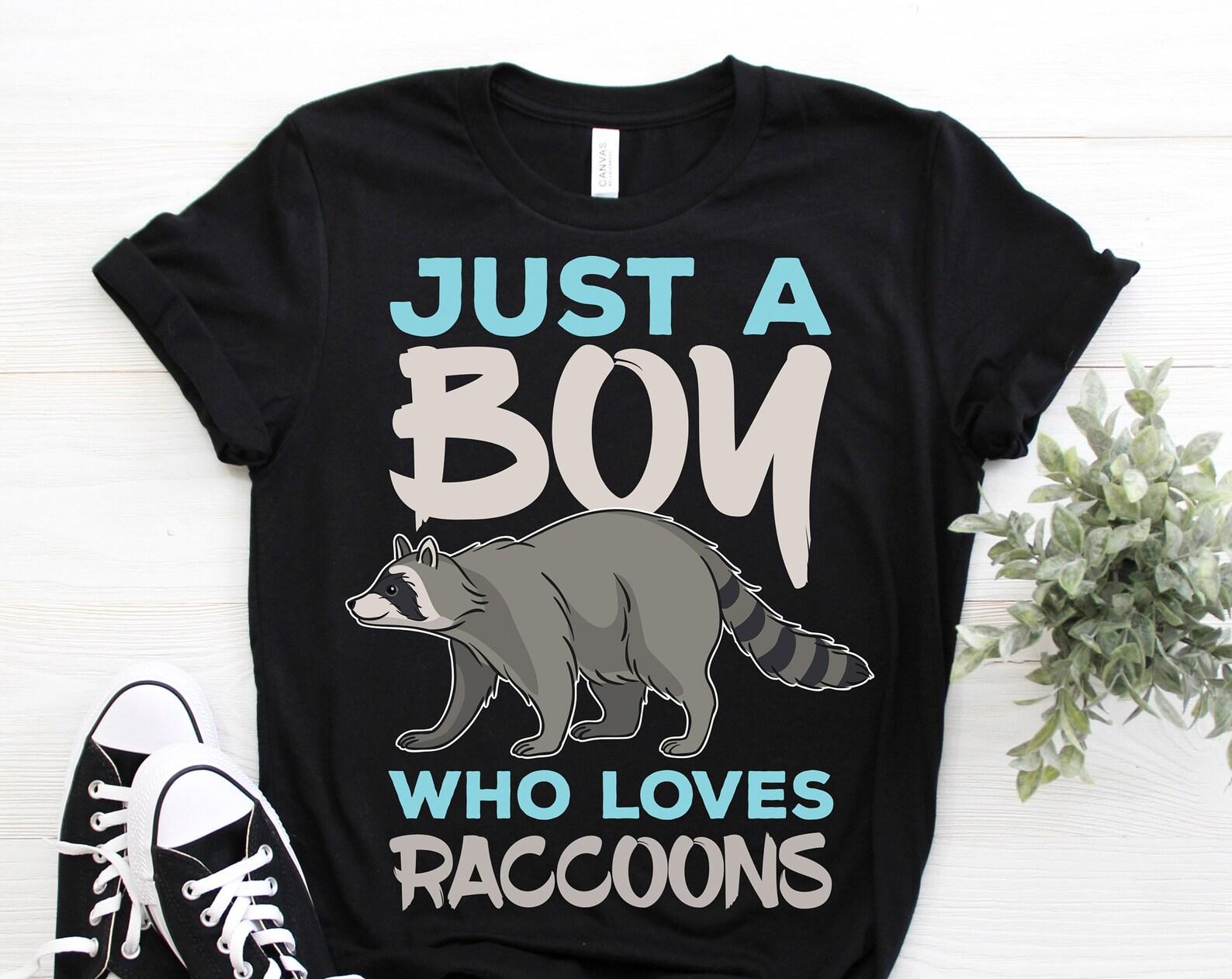 Just A Boy Who Loves Raccoons Gift T-Shirt, Raccoon Lover Costume, Funny Trash Panda, Zookeeper Zoologist, Cute Animals Wildlife T Shirts, 100