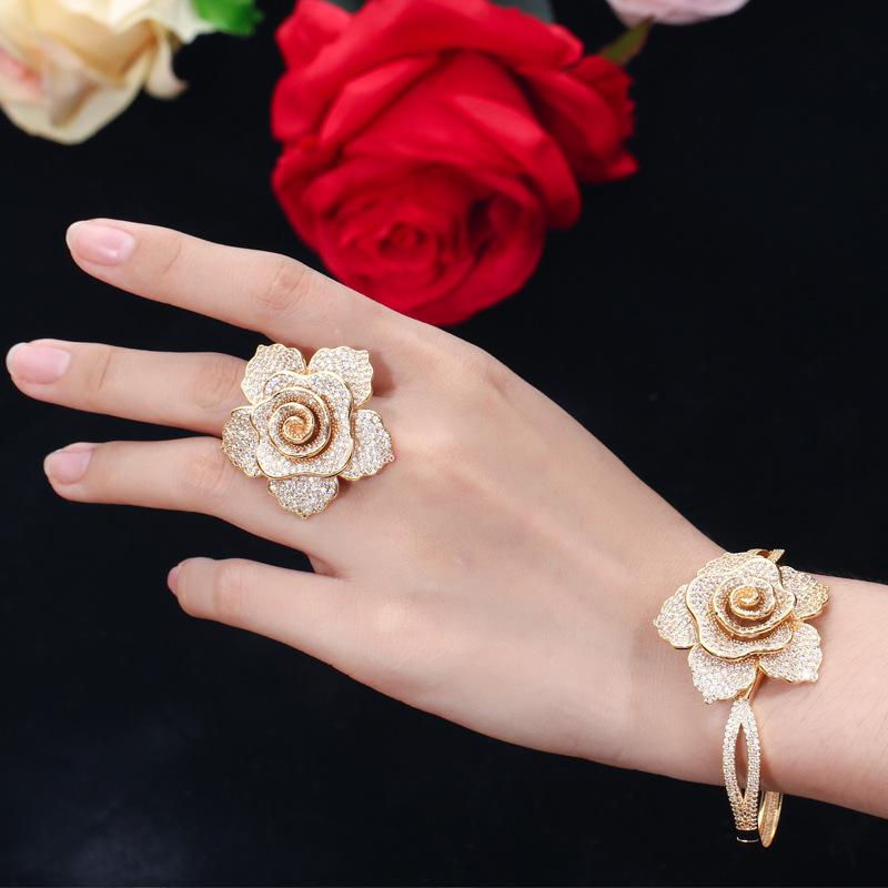 J0088 Full Of Zircon Rose Ring, Exaggerated Celebrity Temperament Woman