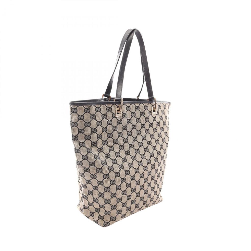 Used GUCCI GG Canvas Tote Bag 0021098 Canvas Leather Beige Black Used Women