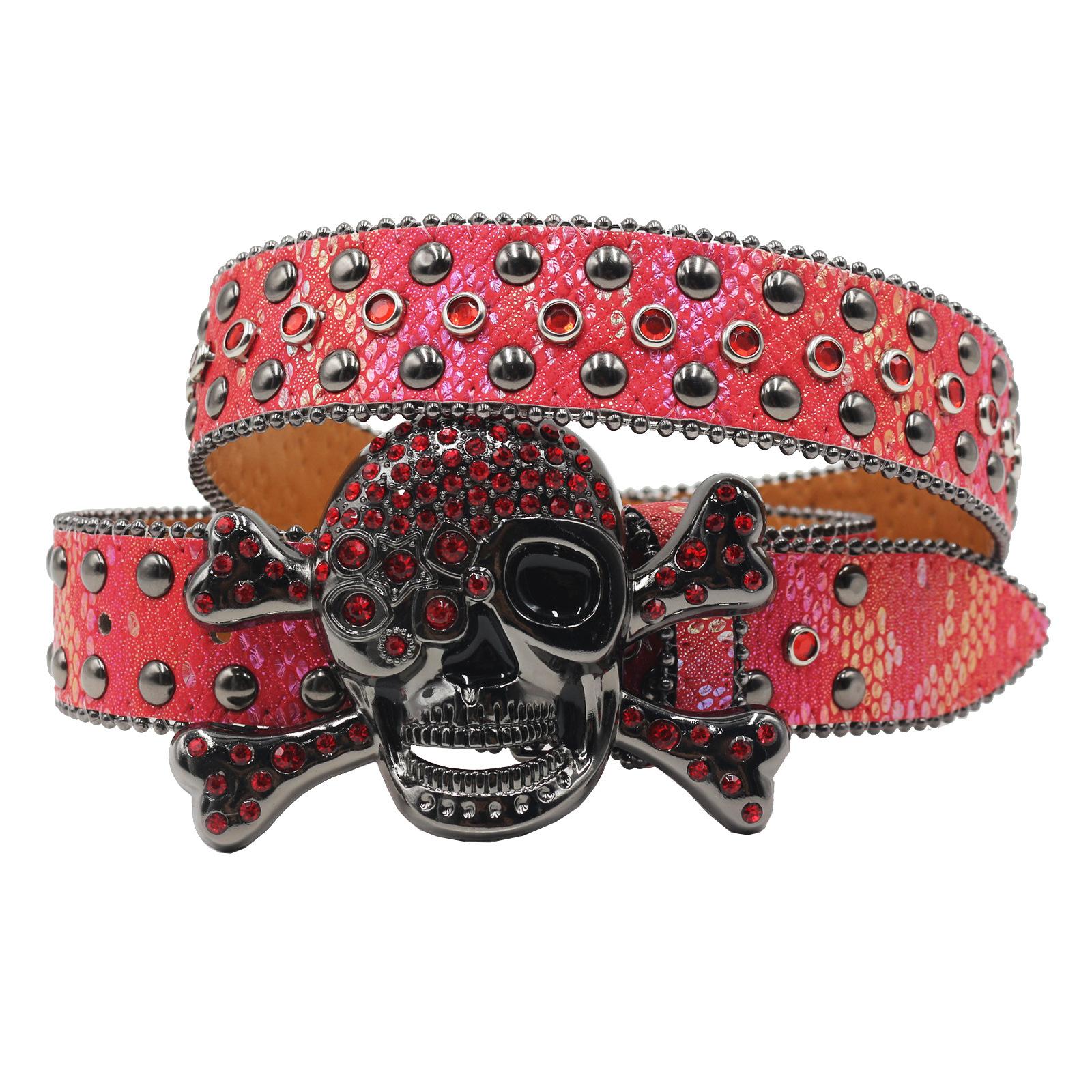 

Snake Pattern Diamond Skull Belt Pin Buckle Retro Rhinestone Men and Women Denim Belt Fashion Hip-hop Punk Outfit 105cm