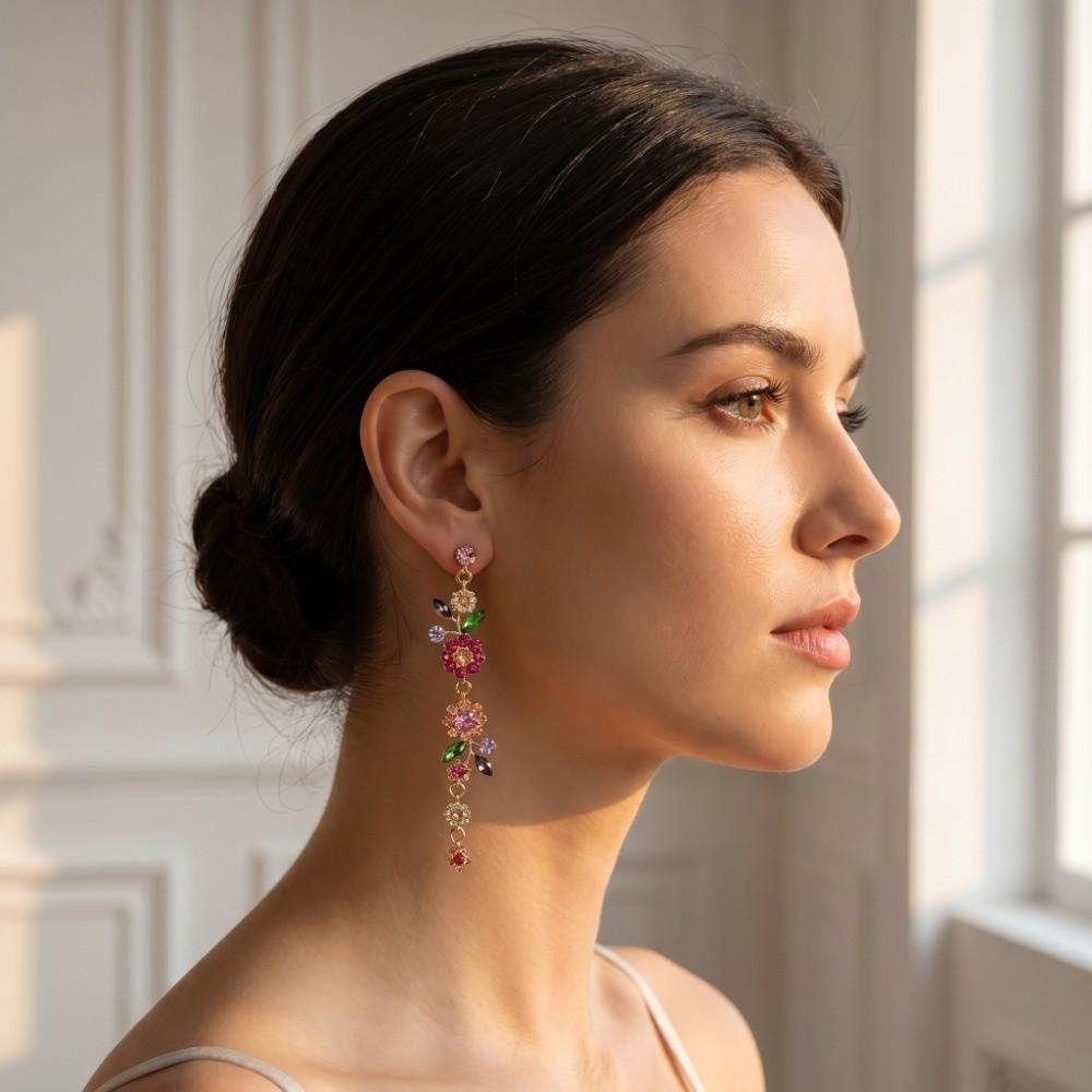 1 Pair Long Flower Drop Earrings Ear Needle Dangle Earrings Vintage Boho Style Earrings Gift