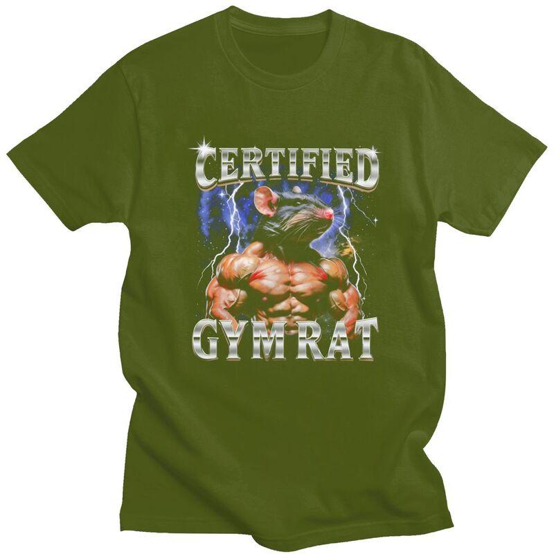 Mens Certified Gym Rat Funny Meme T Shirts Round Neck Short Sleeve 100 Cotton TShirt Casual Loose Oversized Streetwear Clothes