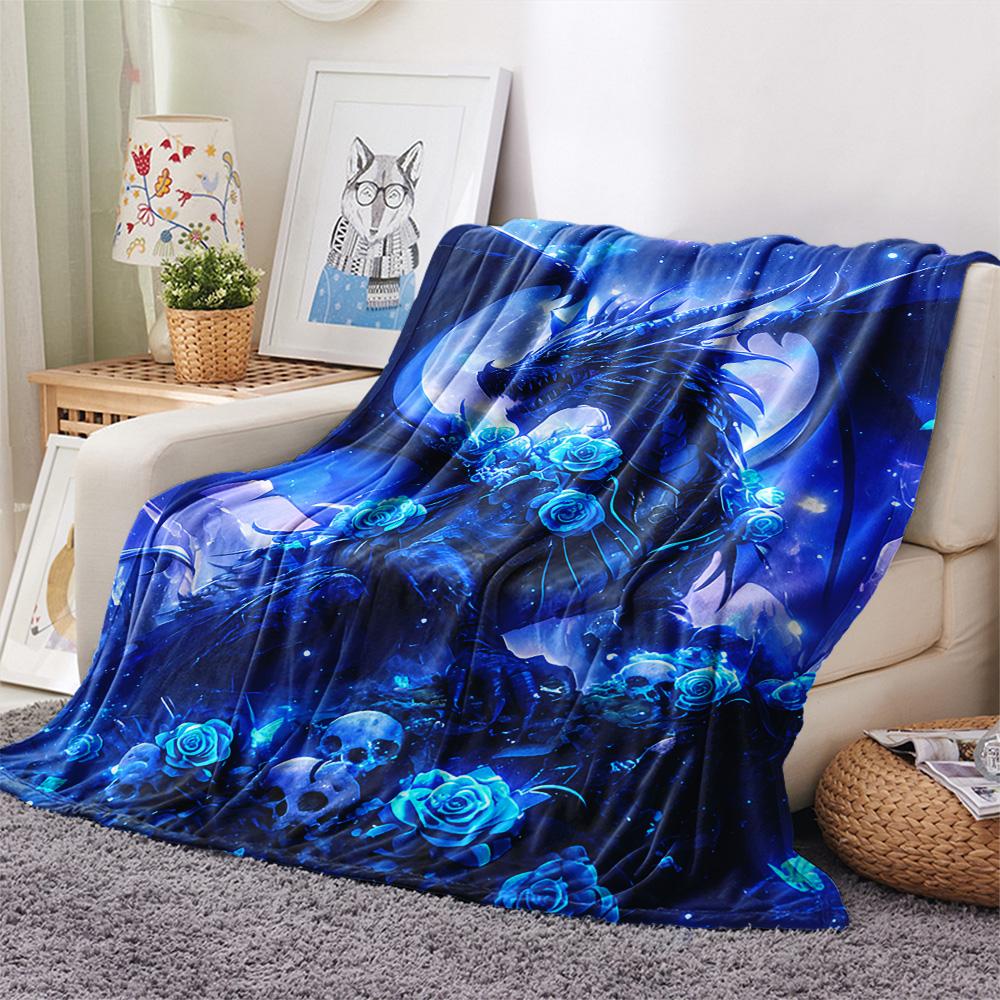 Flaneldecke mit Drachenmuster, Hohe Qualität, Bequem für alle Jahreszeiten, Heimdekoration, Wärme und Komfort, Perfekt für Weihnachtsgeschenke