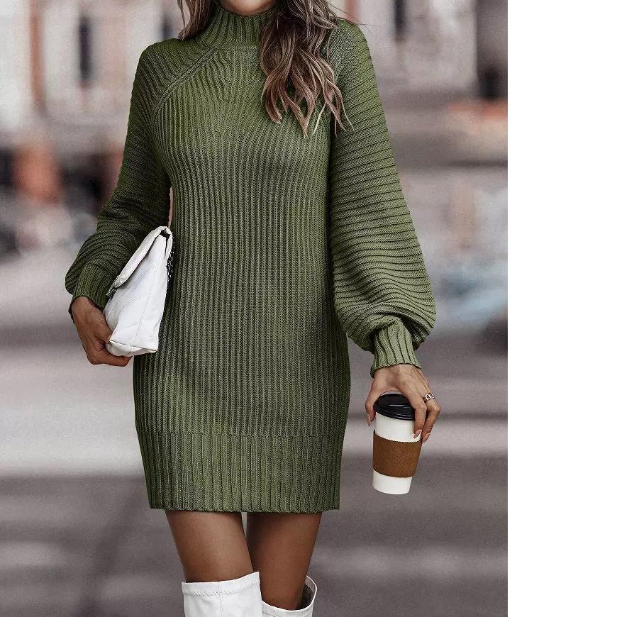 Høyhals Langermet Dame Strikket Kjole Genser Høst Vinter Ny Stil Grenseoverskridende Mote Elegant Stilfullt Dameplagg