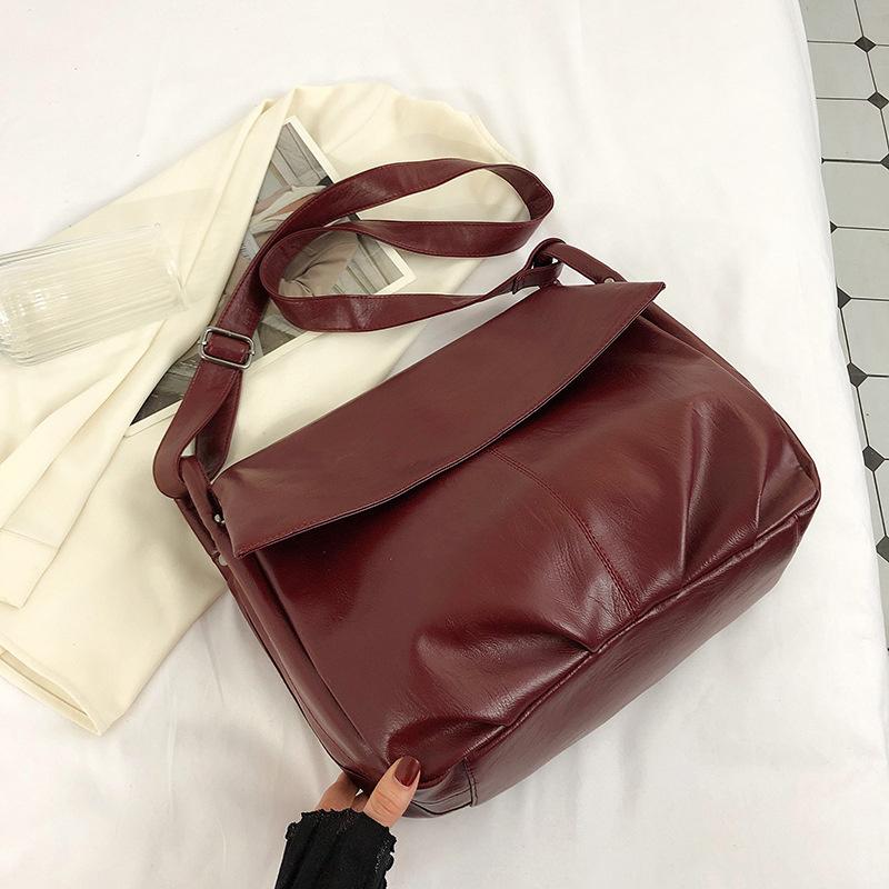 

Женская сумка на одно плечо большой вместимости в корейском стиле, универсальная винтажная сумка подмышку, осенняя новинка, сумка-тоут 31x11x26cm вино красного