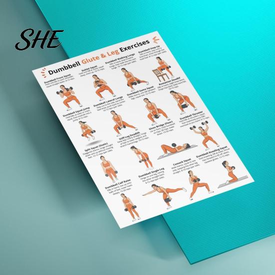 Istruzioni Esercizi con Manubri 5 Pezzi Poster Allenamento, Grafico da Casa per Braccia Allenamento Corpo Intero Gambe Fianchi Core, Guida Wall Art Senza Video