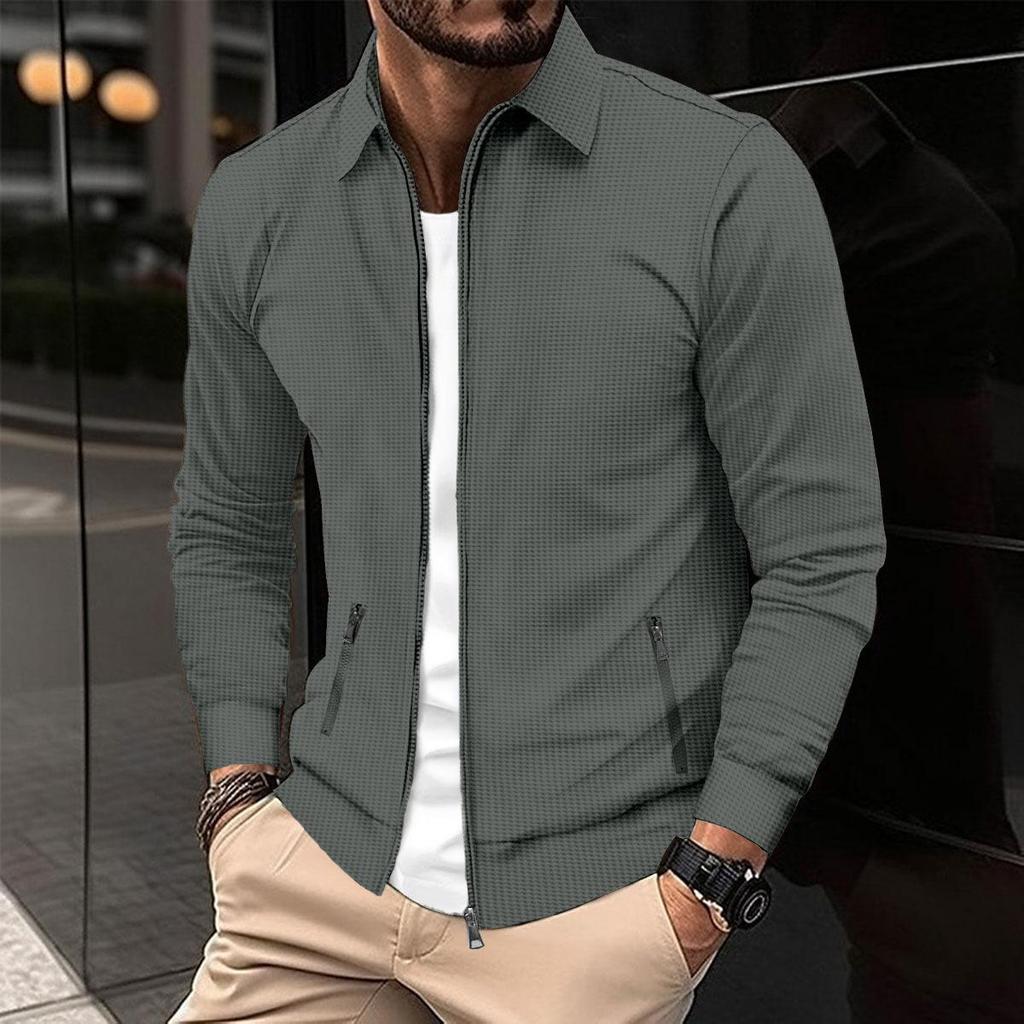 Herren Herbst Waffelstrick Reißverschlusstasche Revers Cardigan