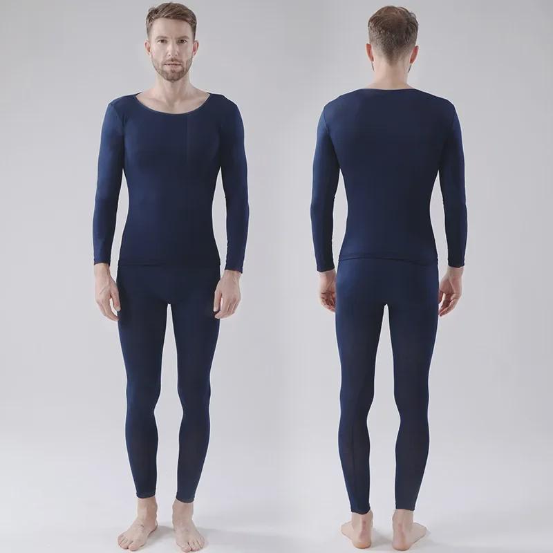 Men's Thermal Cotton Sweater & Pants Set - Round Neck, Thin Autumn Layer