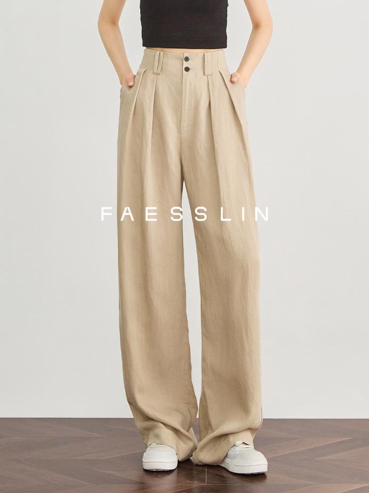 

Ideal Khaki High-Waisted Linen Wide-Leg Tencel Pants - Extra Long & Lightweight for Summer Extra Large