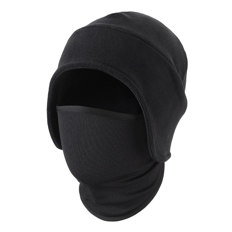 

[Connectyle] men s fleece earmuffs cap with face cover 2 in 1 beanie cold weather hat bike cycling black