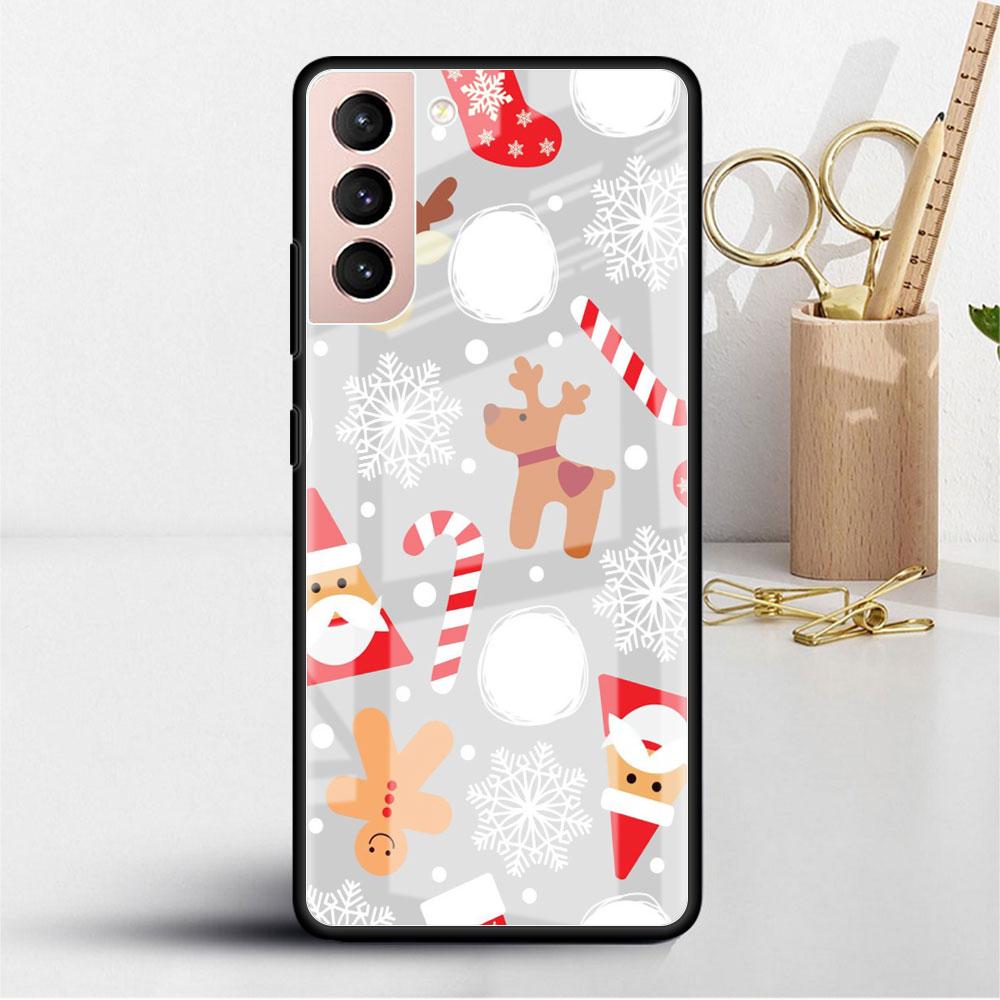 Weihnachts-Cartoon-Glashülle für Samsung Galaxy S22 S20 FE S21 Plus Telefonabdeckung S10 5G S9 Note 20 Ultra 10 Lite Shell