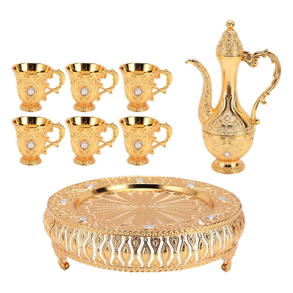 Vintage Wine Pot Set European Retro Coffee Pot Tray Kit Decorative Zinc Alloy Exquisite Carving Wine