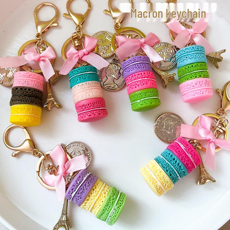 Exquisite Macaron Cake Keychain - Cute Couple Bag Charm, Stylish Car Pendant
