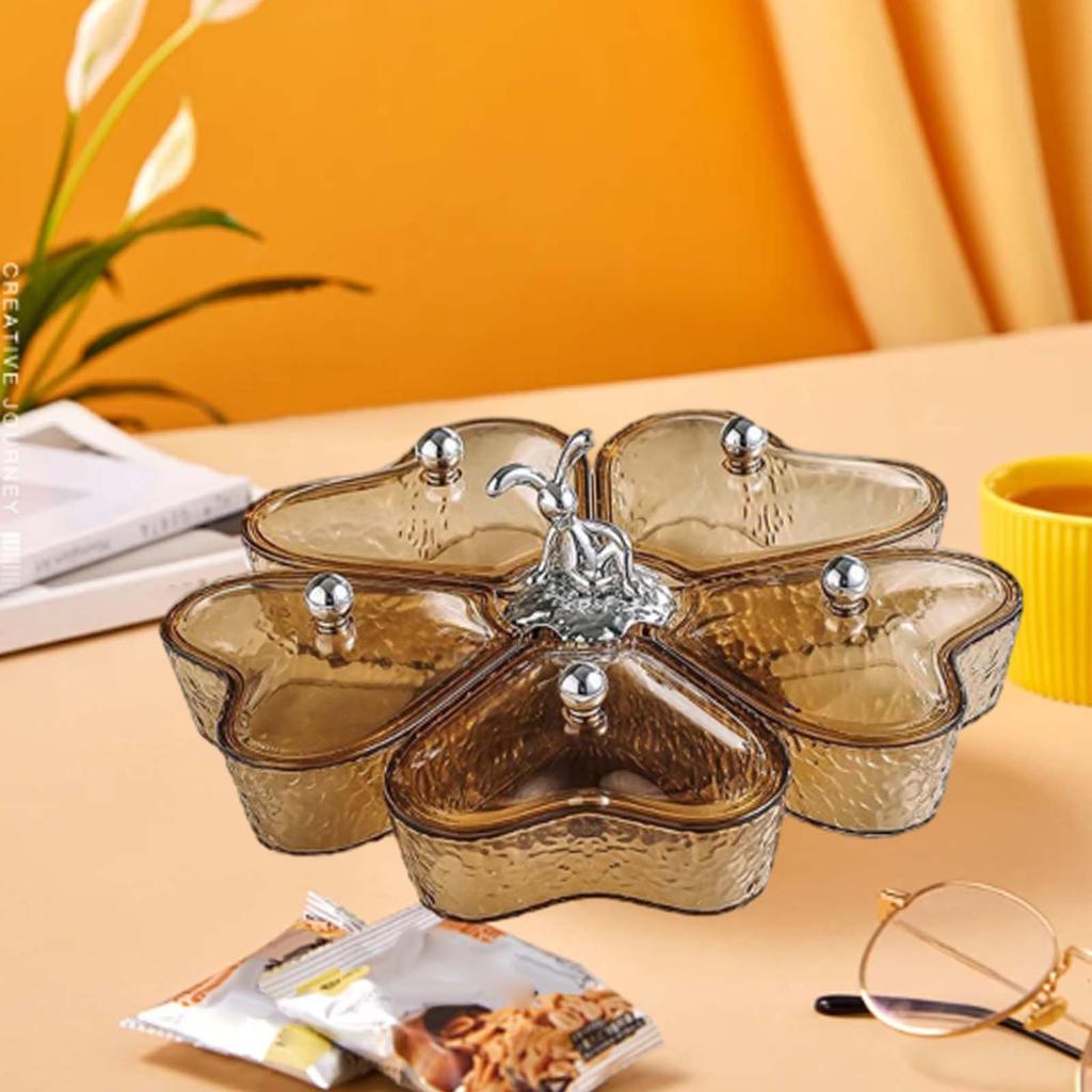 Divided Serving Tray Fruit Plate Organizer Nut Candy Veggie Tray Rotating Snack Platter for Candy Nuts Sweets Fruit Tea Party