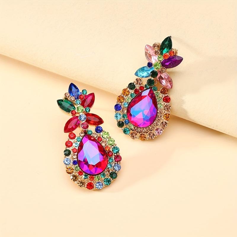 Bohemian Elegant Pineapple Earrings - Teardrop Artificial Crystal Drops in Red, Blue, Green, Purple, Party Unique Jewelry
