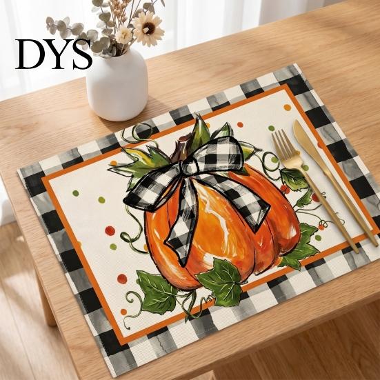 Thanksgiving Dining Table Decor Autumn Placemats, Pumpkin Gnome Skeleton Turkey Printed Mats, Heat Resistant Home Gifts Washable Place Harvest