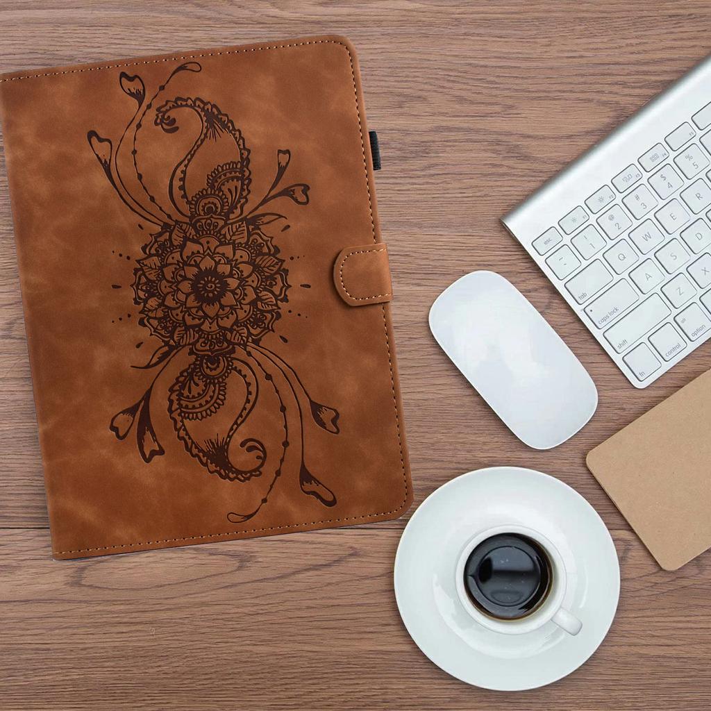 For Amazon Fire 7 (2022) Case Mandala Imprinted Leather Tablet Cover with Card Slots