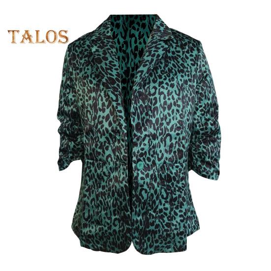 Chaqueta de traje de mujer con solapa, manga larga, un solo botón, estampado de leopardo en bloques de color, corte ajustado, ropa informal de negocios