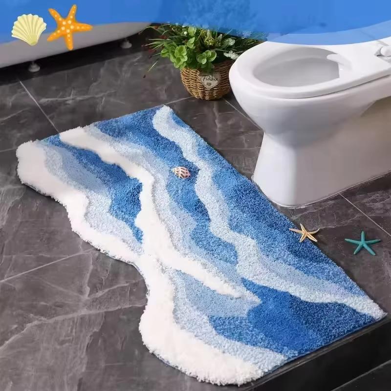 Imitation Cashmere Carpet Beach Wave Creative Non-slip Bathroom Carpet Bedroom Bedside Carpet Living Room Door Mat Home D