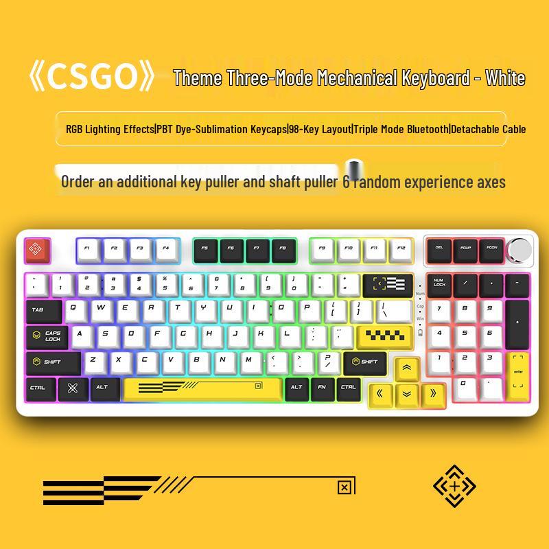 98-Key Wireless Bluetooth Three-Mode Mechanical Keyboard - Gaming, Esports, Office, PBT Transparent DIY Customization