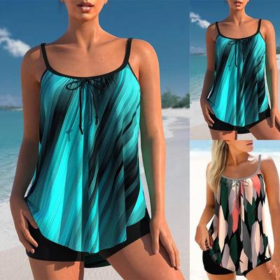 Yeni Yaz Kadın İki Parça Klasik ve Dayanıklı Mavi Su Dalgalı Mayo Seksi Tatil Plaj Yeleği Etek Seti S-6XL