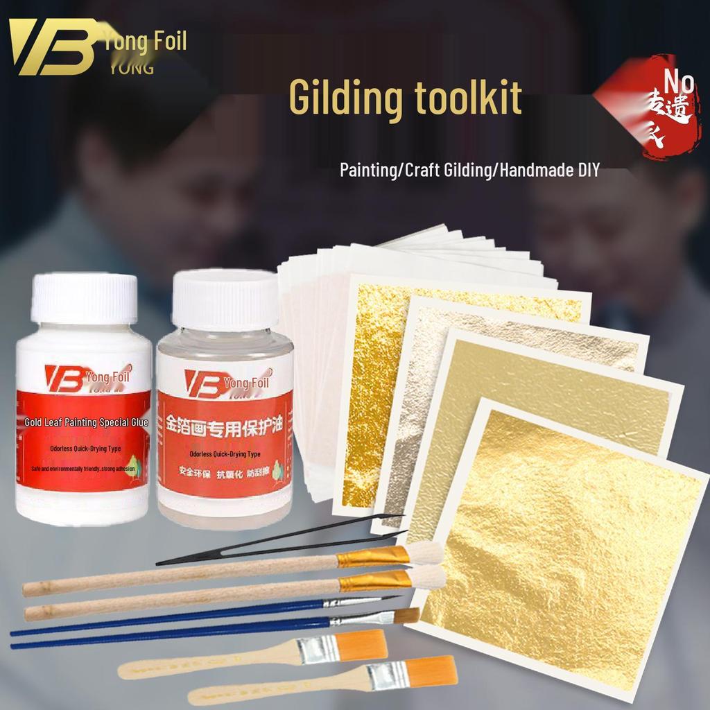 Kit Completo di Doratura con Foglia Oro e Argento per Arte Fai da Te, Artigianato e Pittura