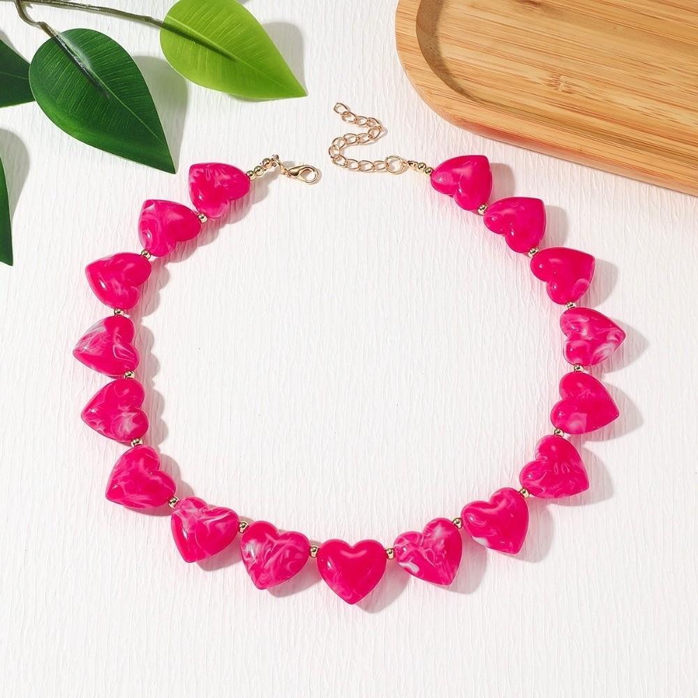 Love Heart Women Clavicle Chain Choker Sweater Chain Colorful Acrylic Necklace  Spring Summer