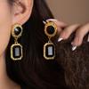 Court Antique Retro Temperament Black Square Geometric Metal Personalized Earrings