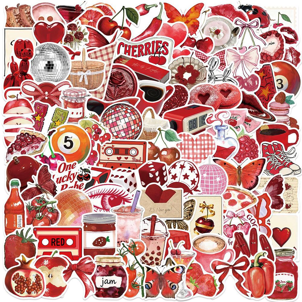 10/30/50/100pcs Red Cherry Girl Cartoon Aesthetic Graffiti Stickers Waterproof Retro Decals DIY Stationery Phone Case Laptop