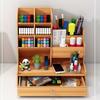 1pc Wooden Desktop Storage Box with Drawers and Multiple Compartments - Large Capacity for Office Supplies and Cosmetics