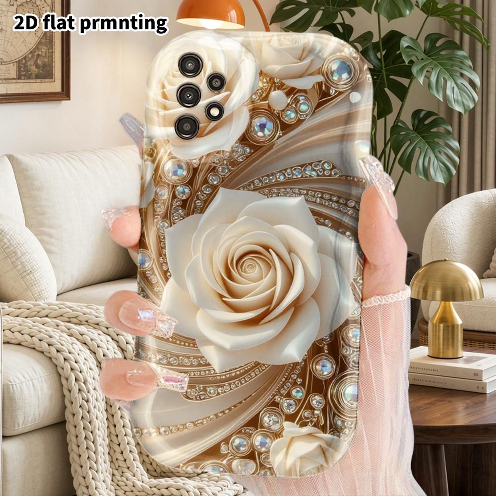Phone Case: 2D Flat Samsung Galaxy A34 A35 M05 M06 S20 S22 S21 FE Plus 5G Protective Case, Couple Style, Pearl White Rose, Christmas and Halloween Gif