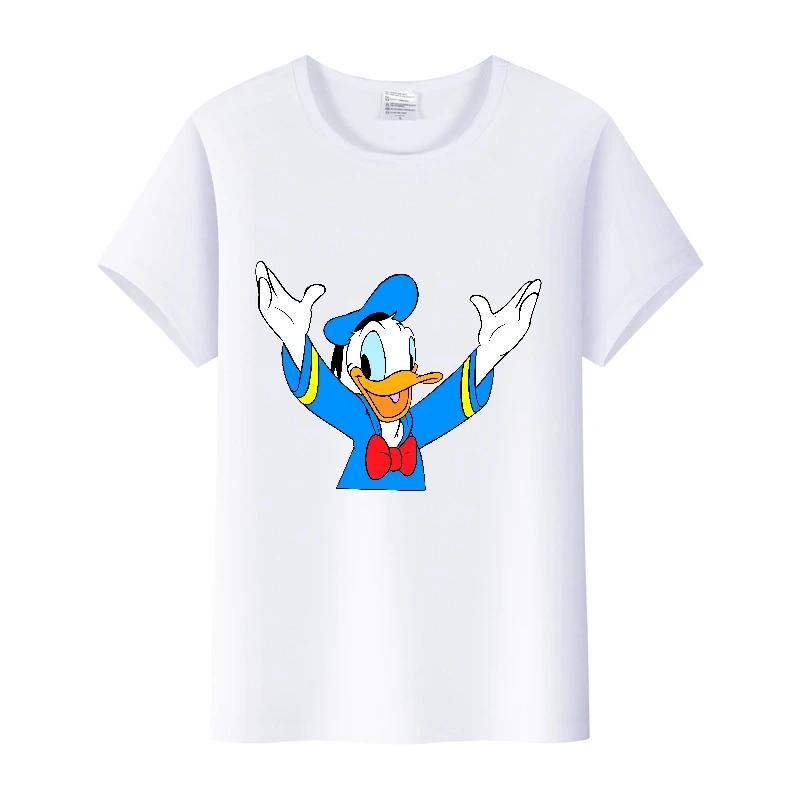 Funny Disney Cartoon Blouses Donald Duck Head Tees Mickey Mouse T-shirts Woman 2000s Clothes Y2k Tops Summer Kids White Tshirts